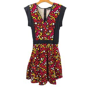 Nooworks Dress Size Large Retro Pop Art Geometric Print Cap Sleeve Fit Flare